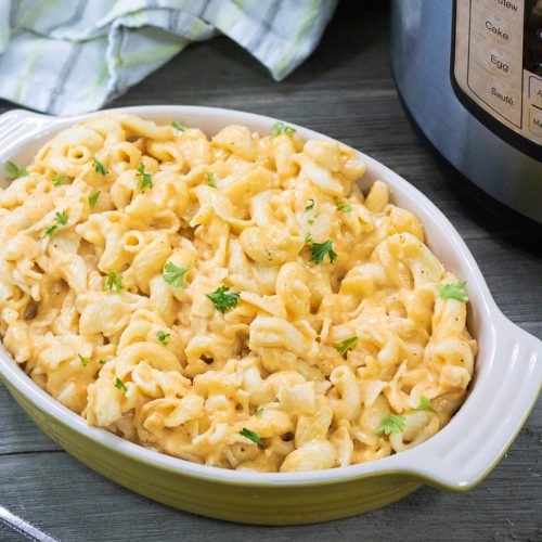 macaroni and cheese in a casserole dish on a table