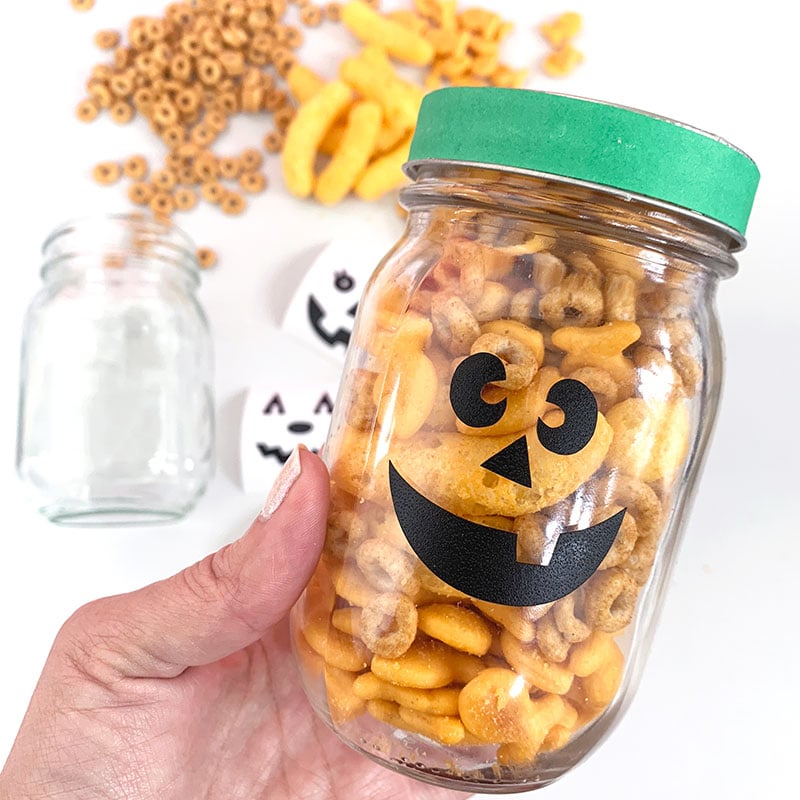 pumpkin treat jar with vinyl face