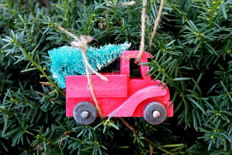 truck with christmas tree ornament