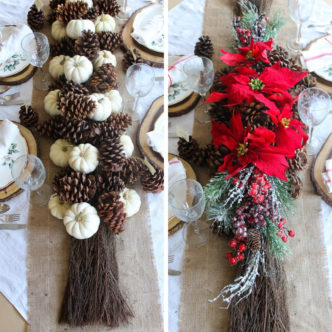 Table decoration ideas for both Thanksgiving and Christmas! Centerpieces, place settings, place cards, and so much more! #table #thanksgiving #christmas