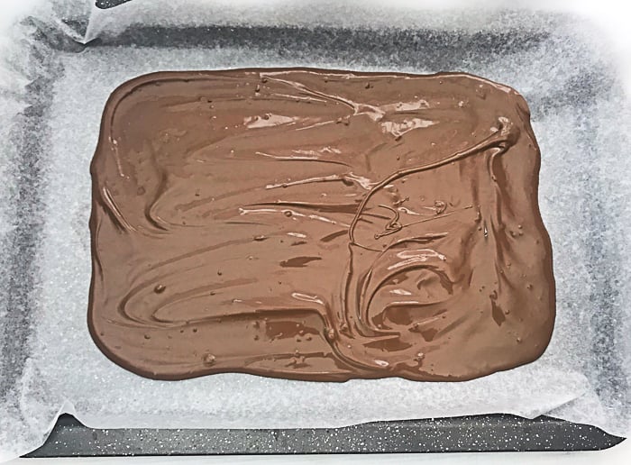 melted chocolate on pan