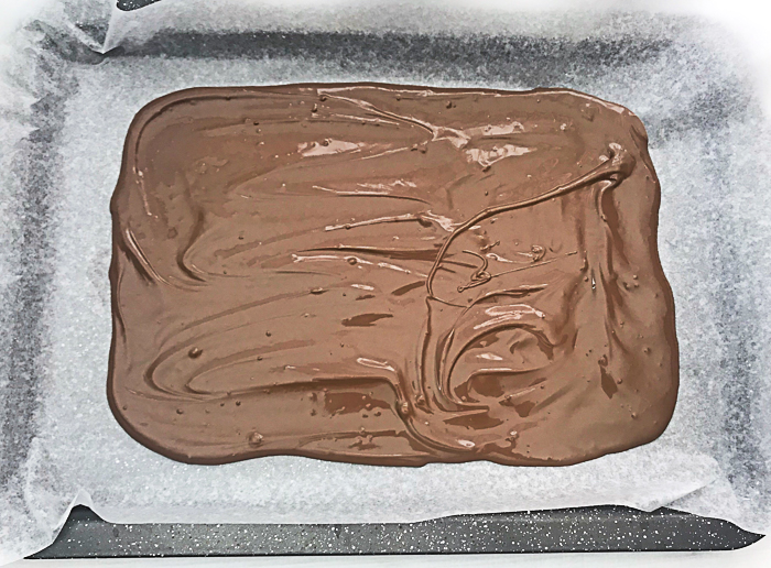 melted chocolate on pan