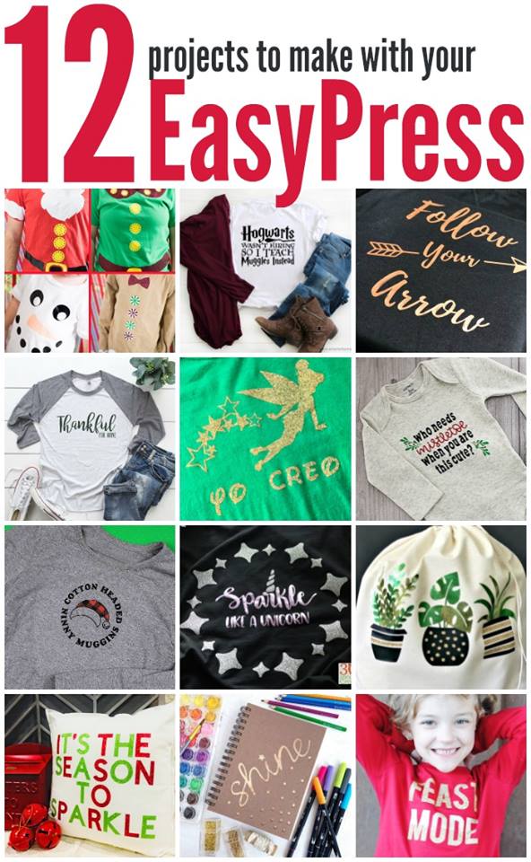 Twelve great crafts to make with your Cricut Easypress this holiday season! #easypress #christmas #cricut #cricutmade