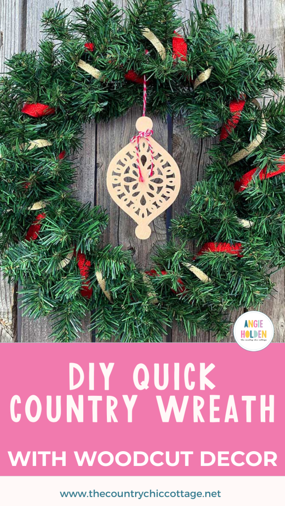 DIY quick country wreath with woodcut decor
