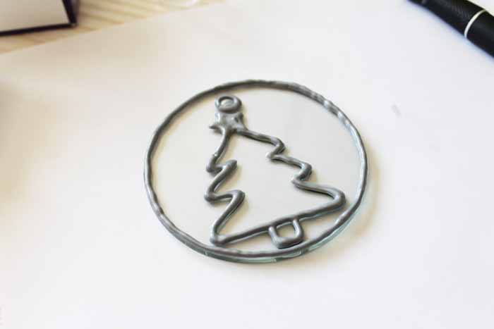 tracing a tree onto an ornament