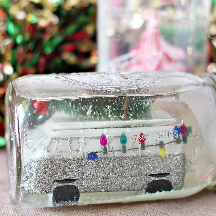 snow globe mason jar with ornament and glitter