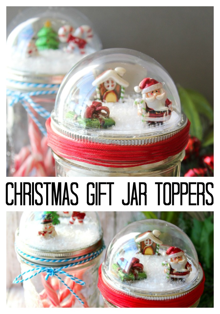 Snow globe mason jar topper pin image