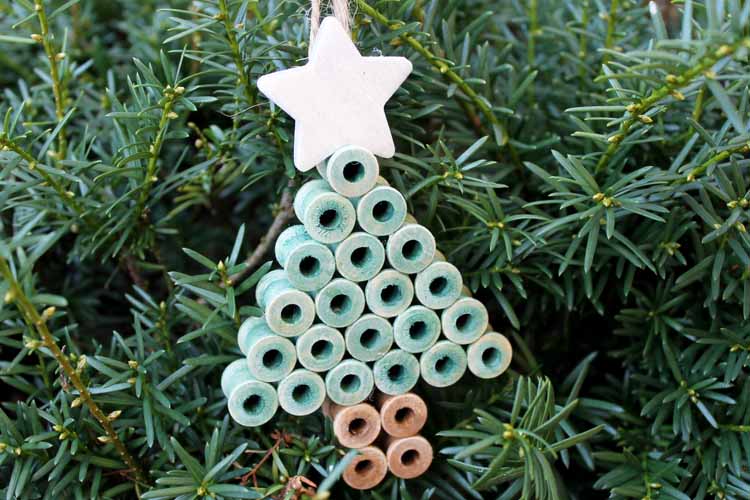 spool ornament on a tree