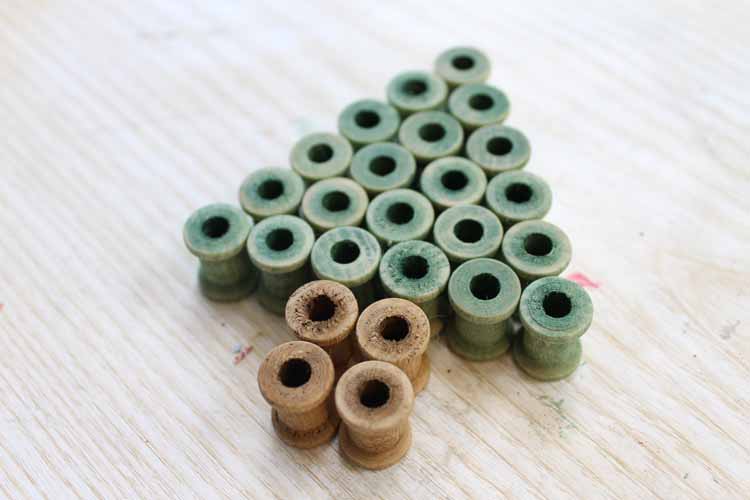 wooden spool ornaments for a tree