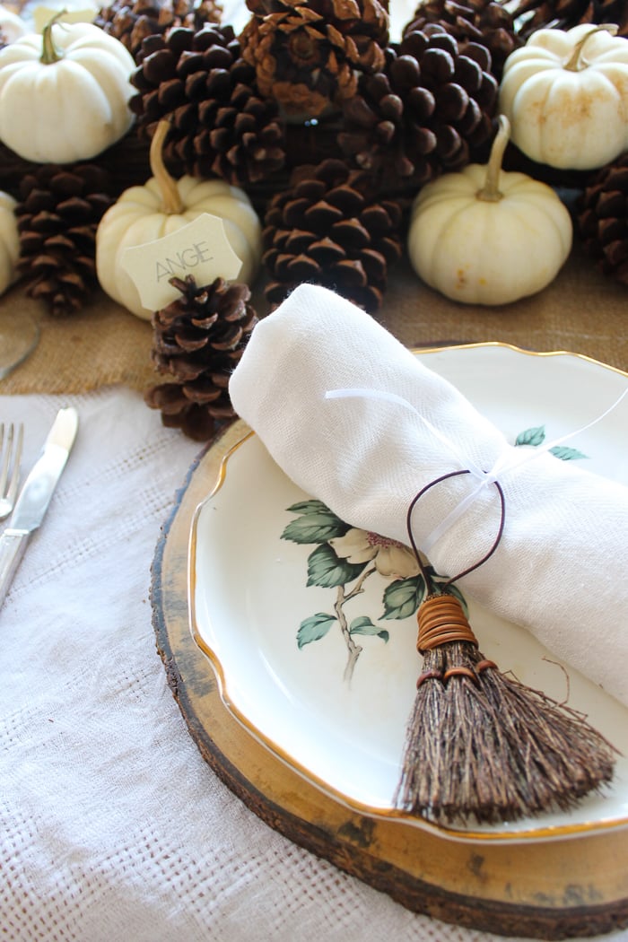 mini brooms tied on napkins