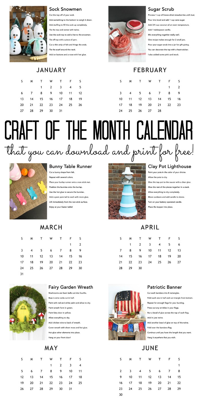 craft of the month calendar