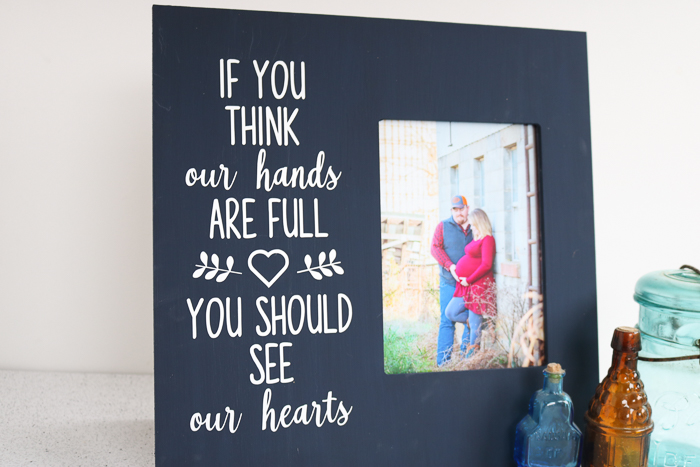 closeup of DIY family picture frame