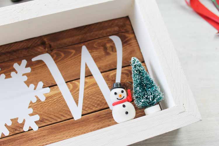adding snowman and tree to reversible wooden signs