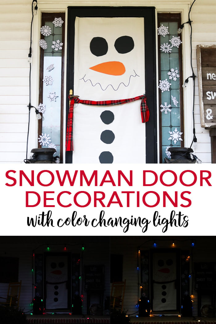 snowman door decorations with lights