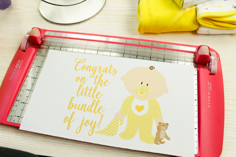 cutting baby shower gift tag to size