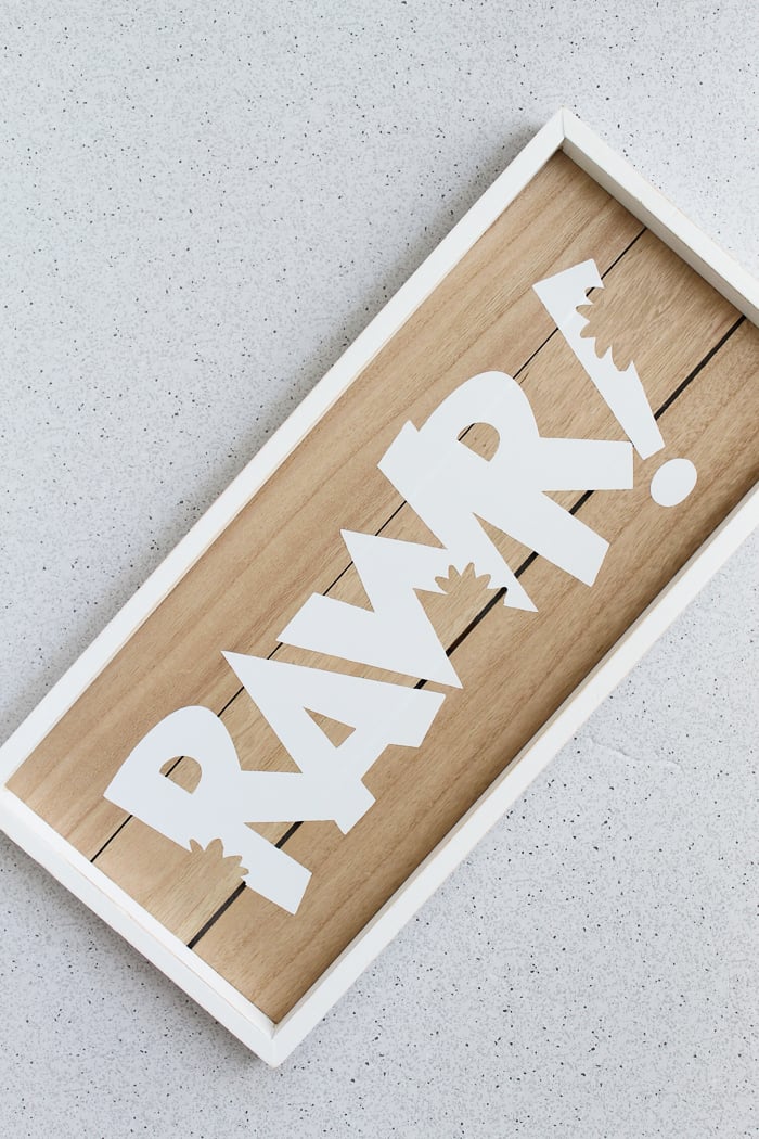 A close up of a rawr sign