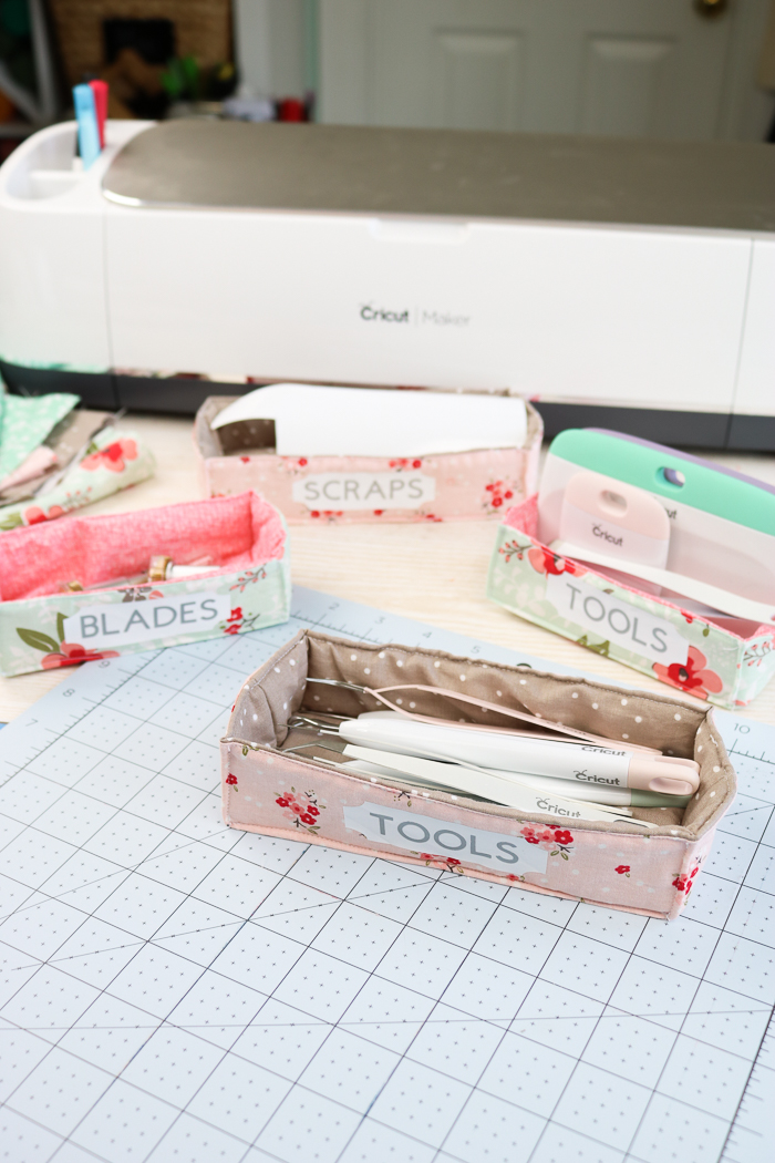 fabric storage bins made with a cricut