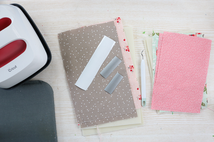 Pieces cut on Cricut Maker to make fabric storage bins.