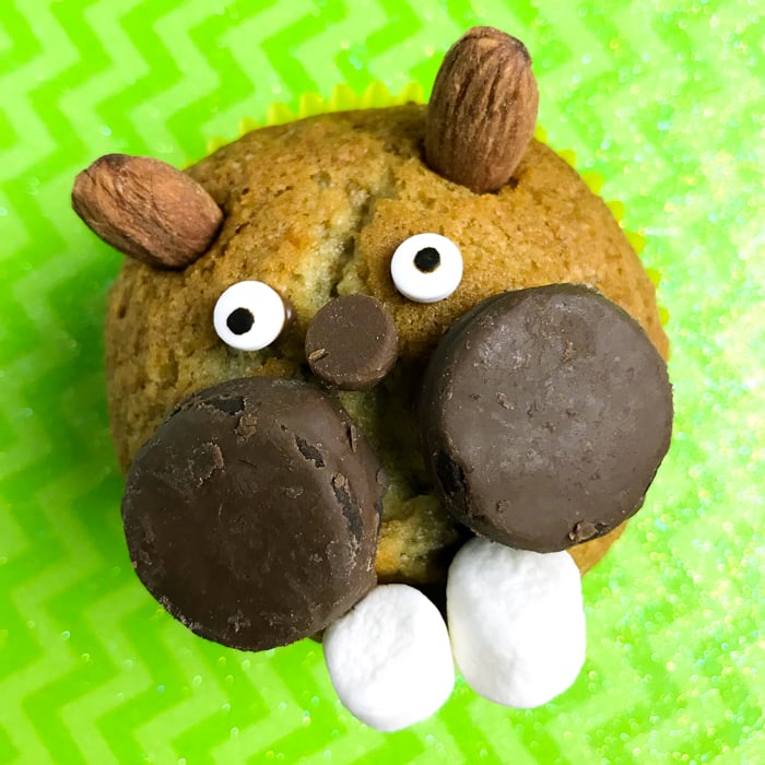 A close up of a groundhog day muffin