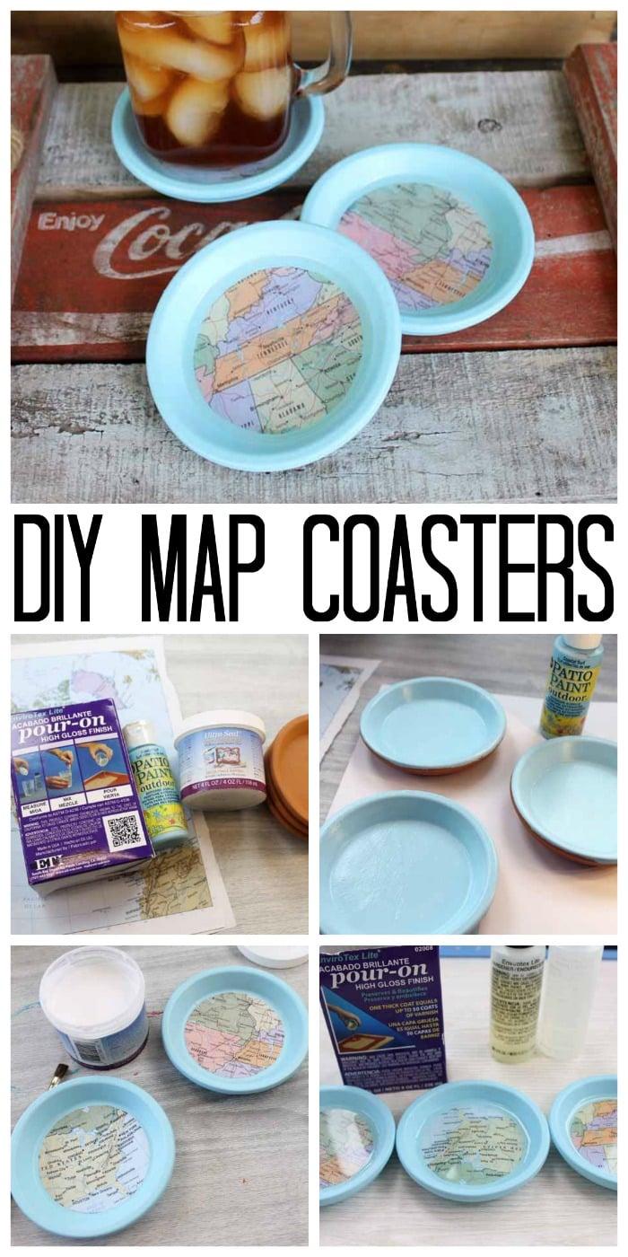 Collage image of the process of making homemade coasters