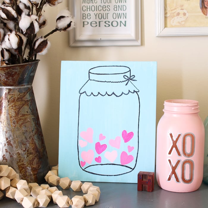 Valentines Canvas Painting Mason Jar Picture