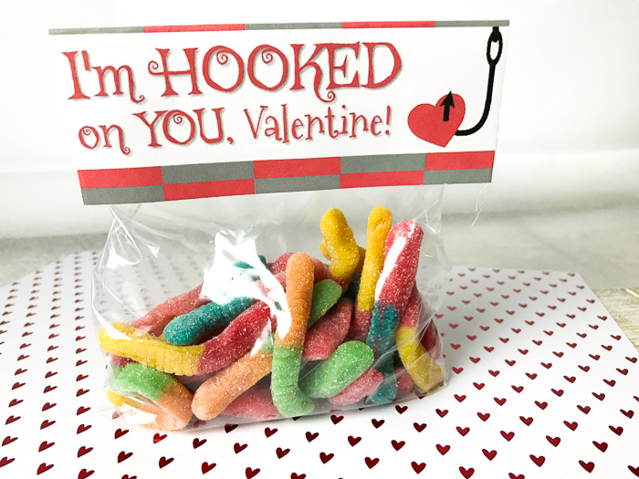 Valentine's Day Goodie Bags with Candy bag of gummy worms for Valentine's Day
