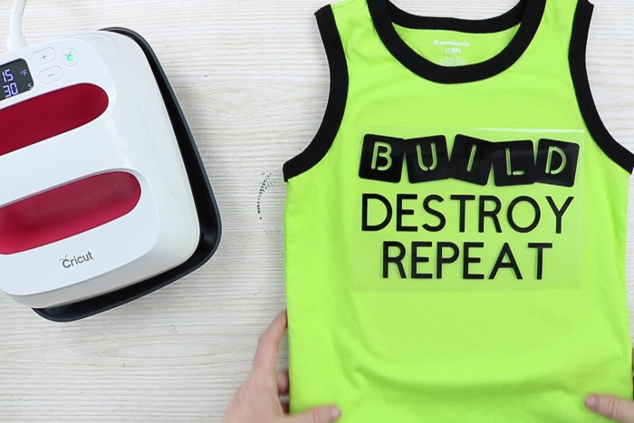 Make this adorable Build Destroy Repeat toddler t-shirt using the free cut file for Cricut iron-on vinyl