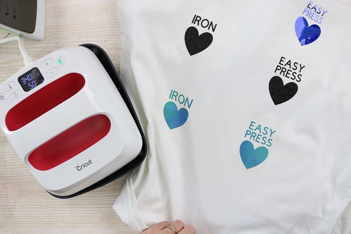 Applying a variety of iron-on materials to a shirt using the Cricut EasyPress.