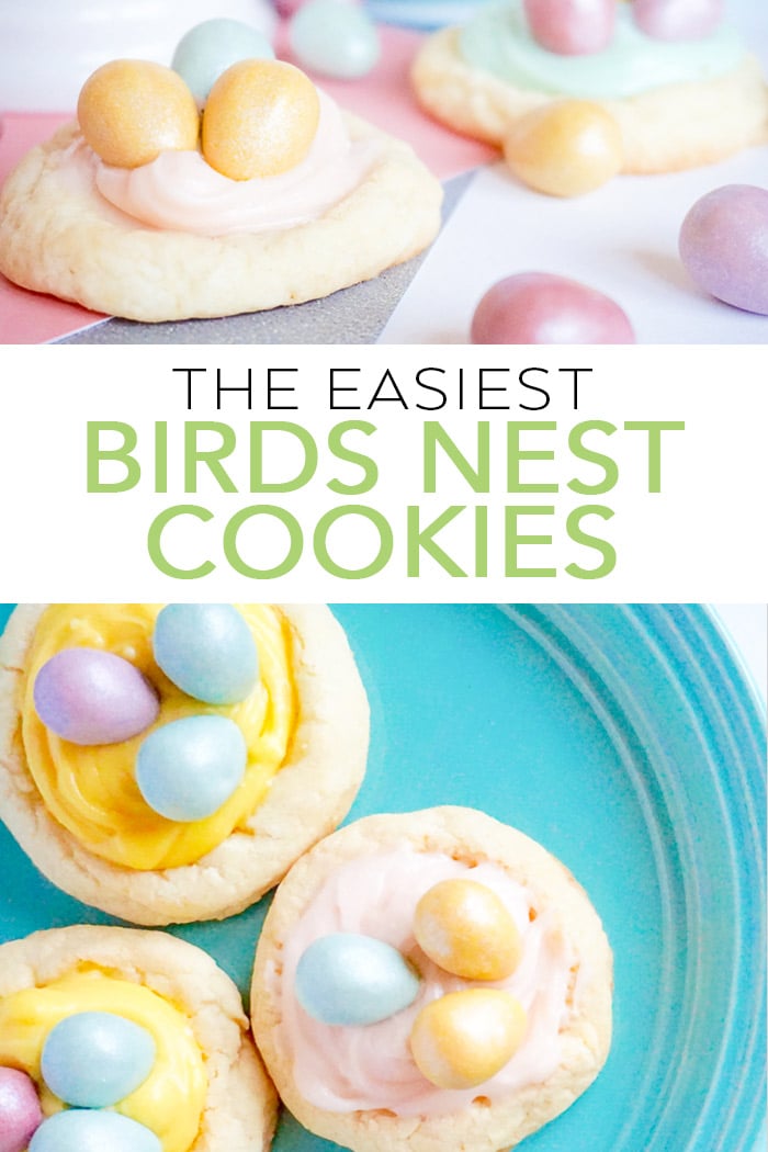 These Easter birds nest cookies are so easy to make! Make Easter nests as desserts at your celebration! #easter #cookies #recipe