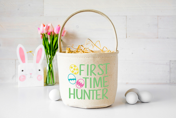 Cricut Easter projects with free SVG files including this cute Easter basket for the first time hunter.