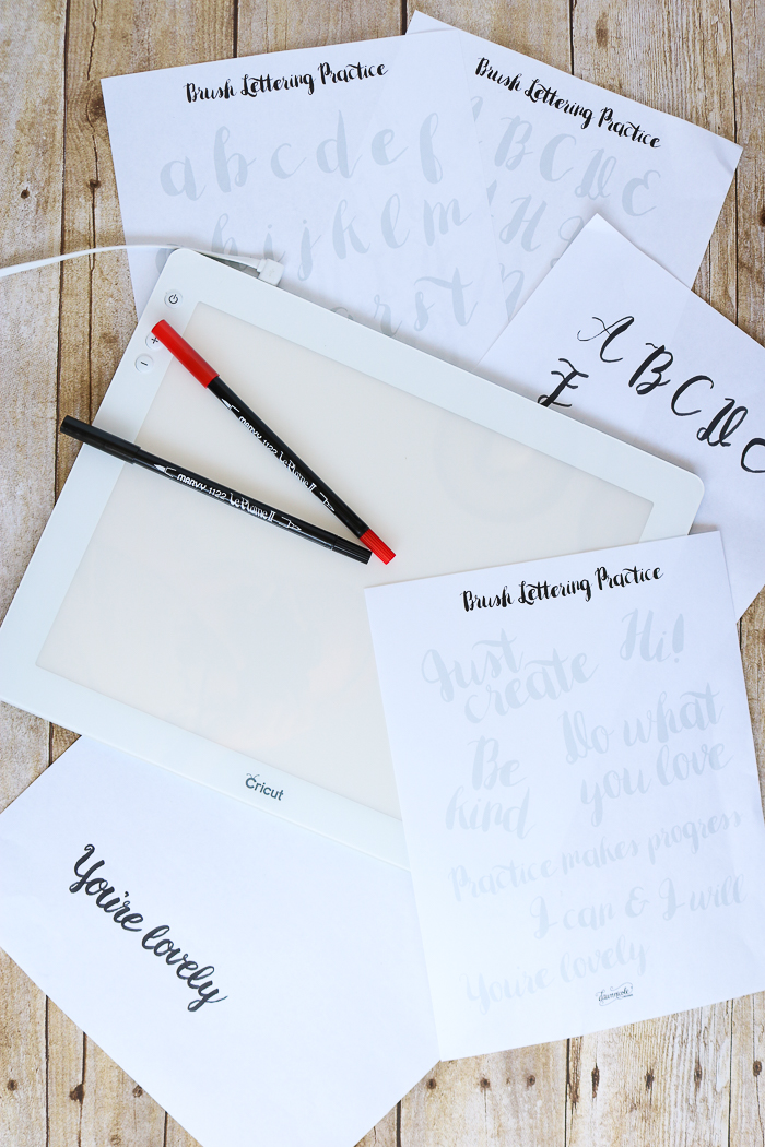 Hand lettering alphabet practice sheets and the Cricut BrightPad