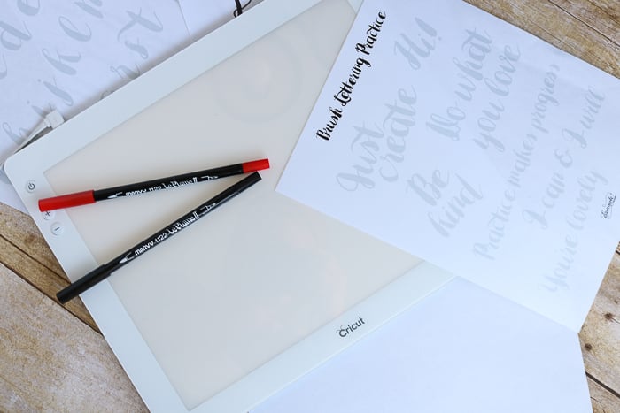 Using printable hand lettering practice sheets with the Cricut BrightPad