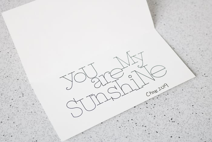 You are my sunshine written on the inside of a card