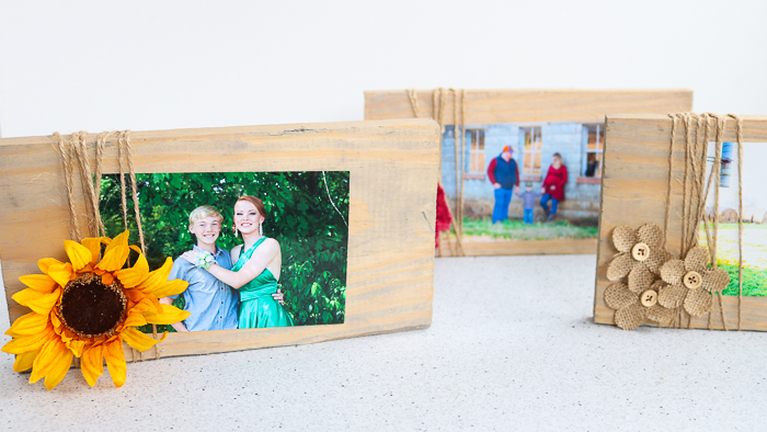 Make your own picture frame with this technique and some embellishments like burlap flowers and more!