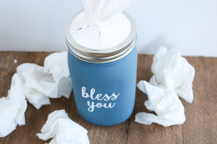 Make a mason jar tissue holder as a gift, or for your own home--use anywhere, like the kitchen, bathroom, or your office!