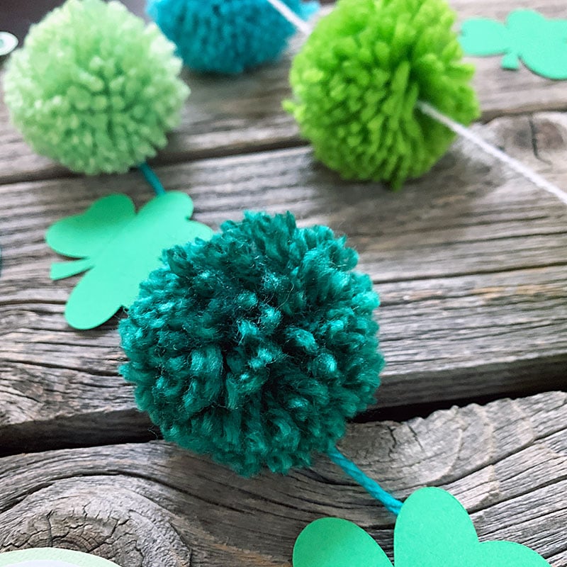 Green pom pom garland for Saint Patrick's Day