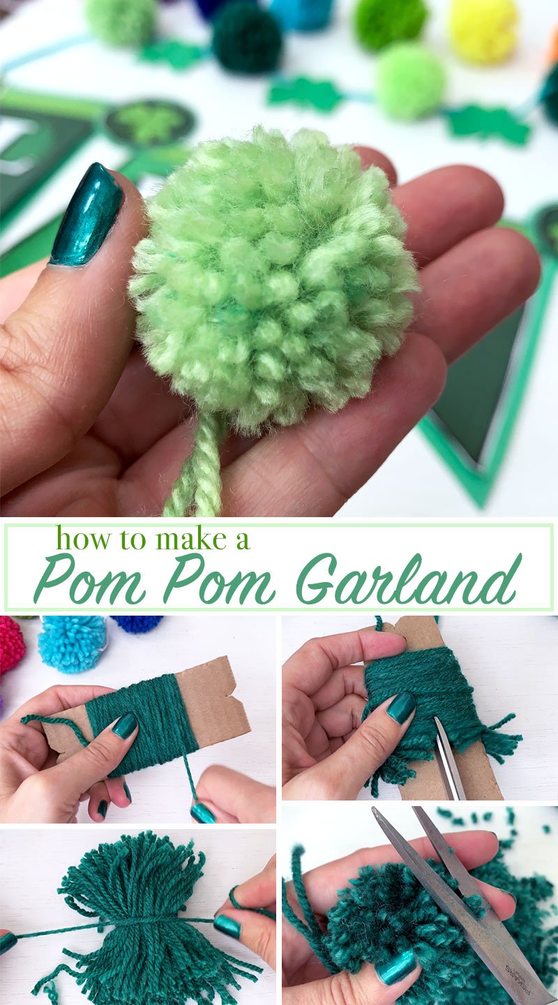 You can make a DIY pom pom garland for any holiday or event in minutes! Get the instructions for creating your own pom poms here! #saintpatricksday #green #pompoms