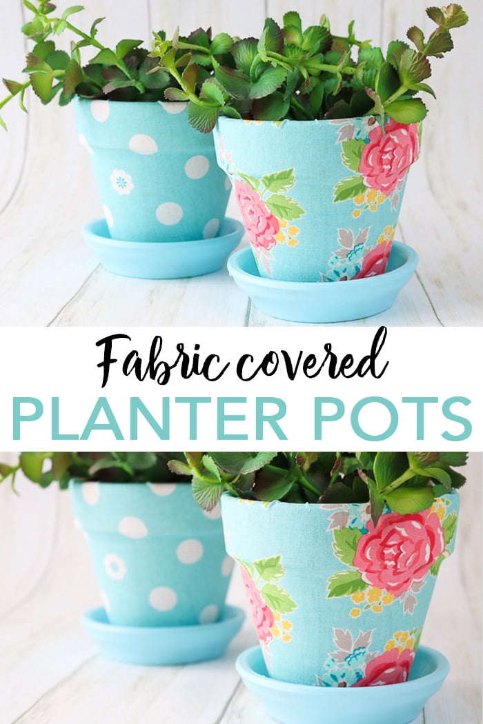 Make fabric plant pots with Mod Podge Ultra. Learn all about covering plant pots with fabric for your spring decor! These are okay for indoor or outdoor use! #modpodge #plaidcrafts #spring #plants #garden #gardening