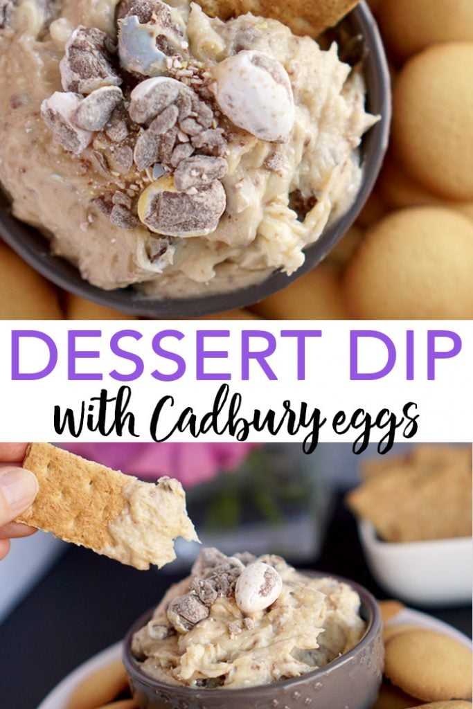 Make this delicious cream cheese dessert dip and serve it up with graham crackers or any other cookie this year for Easter! Yes, it does have Cadbury chocolate eggs in it! Yum! #chocolate #easter #dessert #cadbury