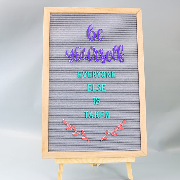 Quote on a letter board with DIY letter board accessories made with a Cricut machine