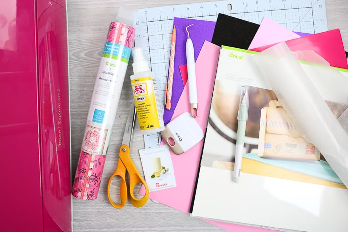 Materials needed to make DIY letter board accessories with your Cricut machine.