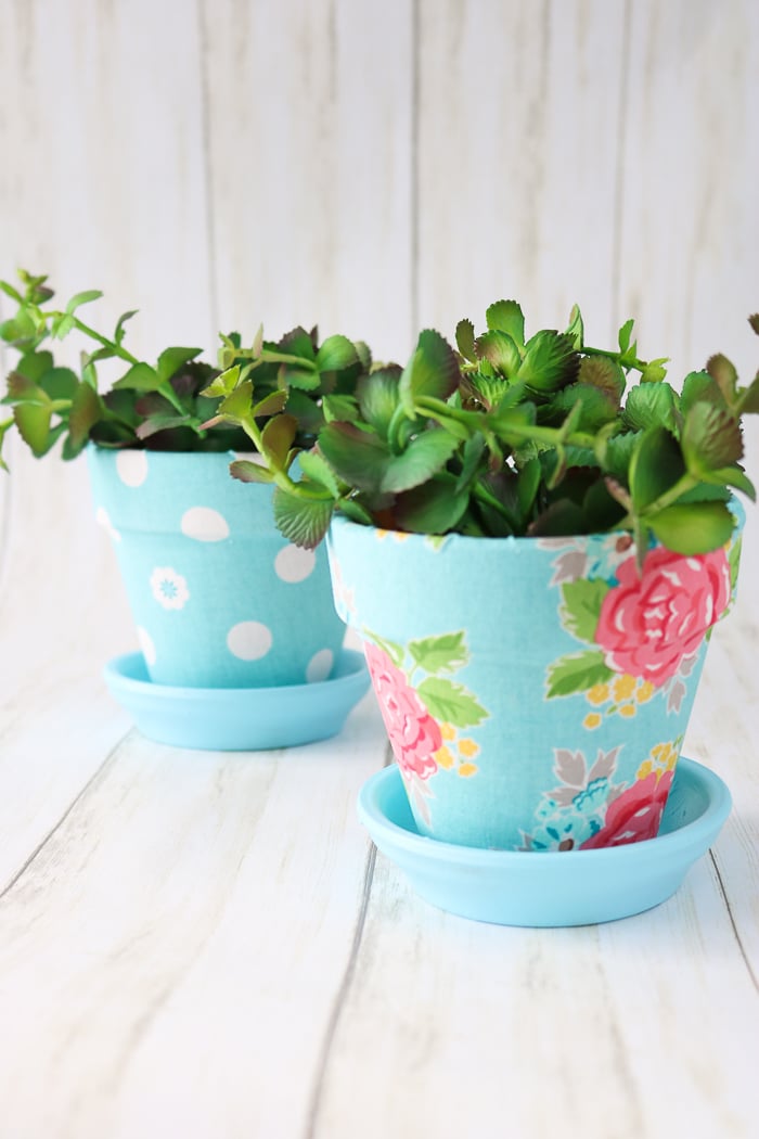 These fabric covered planter pots are perfect for spring planting