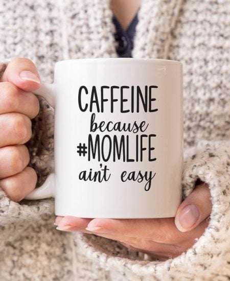 Momlife free SVG on a coffee mug for Mother's Day.