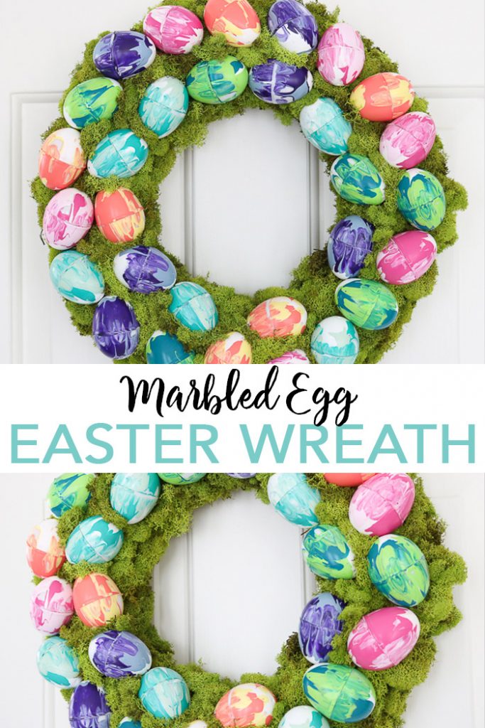 Learn how to make marbled eggs for an Easter wreath! This easy project will look amazing on your front door this spring! #easter #easterwreath #eastereggs
