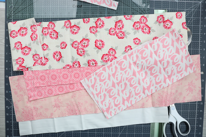 Selection of pink fabrics to make a bunny rag wreath.
