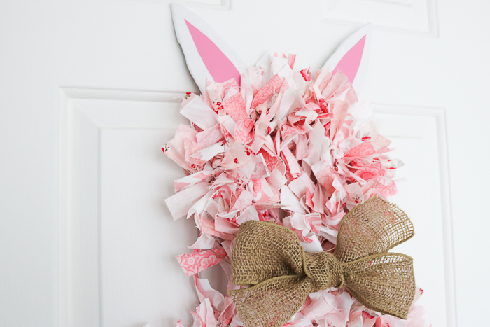 Rag wreath tutorial to make an Easter bunny wreath.