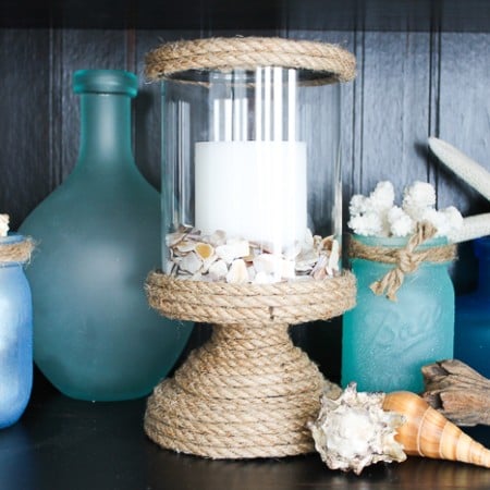 DIY beach room decor using rope and a plain candle holder