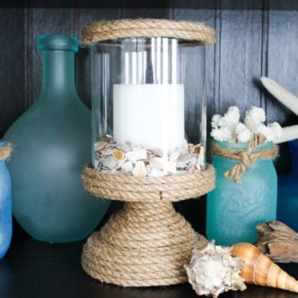 Turn a plain candle holder into diy beach decor using a bit of rope and some glue
