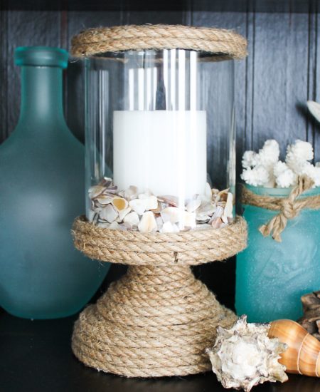 Turn a plain candle holder into diy beach decor using a bit of rope and some glue