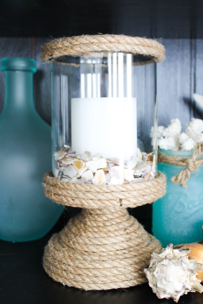 This rope wrapped candle holder is the perfect way to add a beachy touch to your home's decor